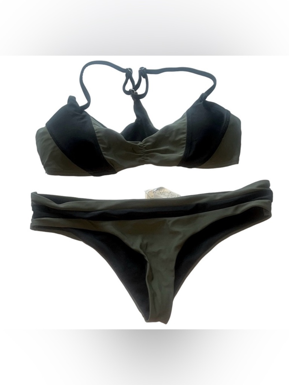 damsel Green and Black color block Bikini Set